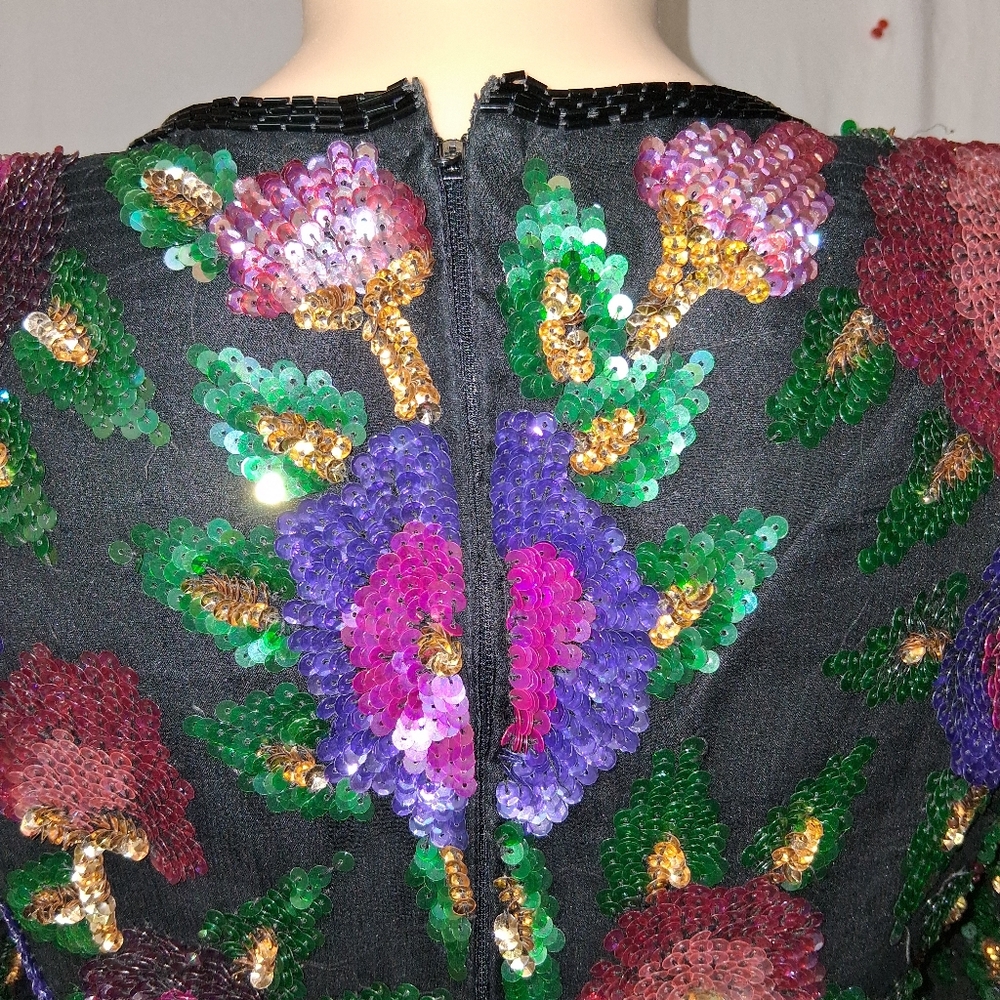 Vintage Larance Kyazer New York   Multicolor Sequin Floral Blouse  Size PXL - Picture 7 of 16